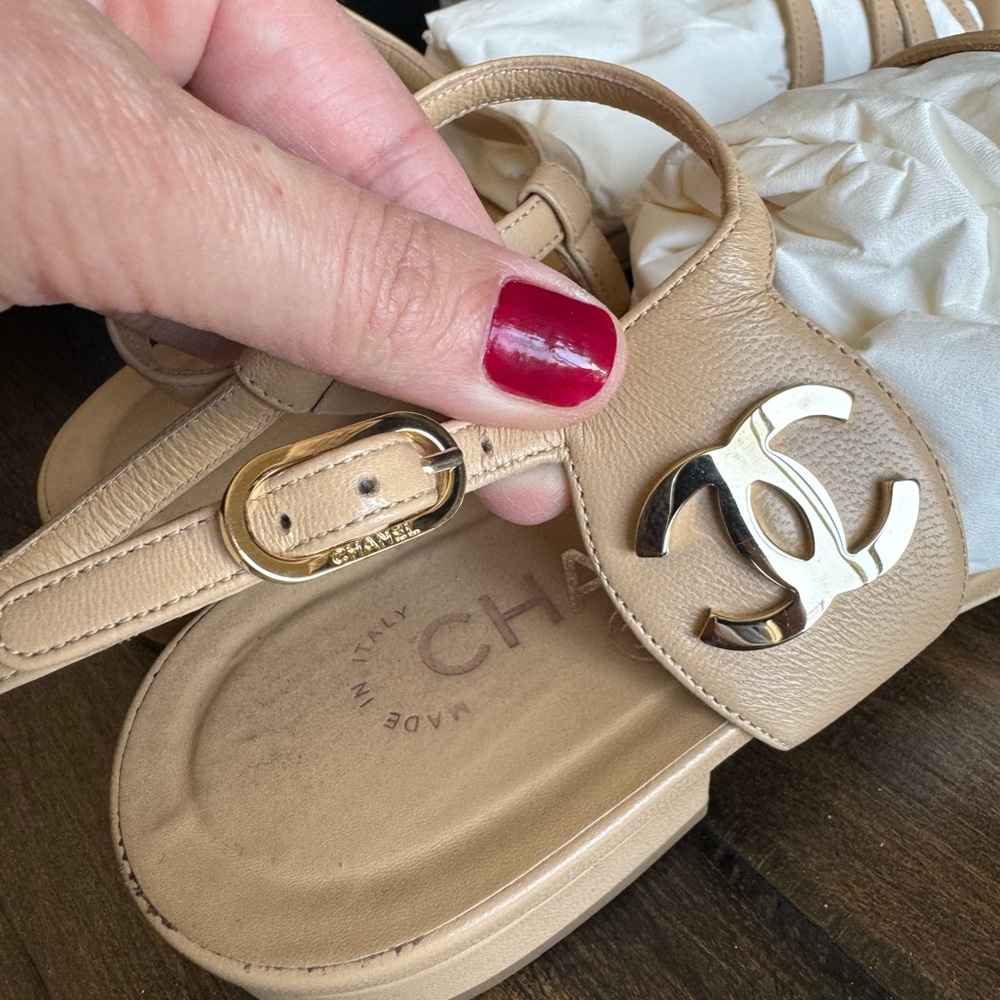 Chanel Beige Leather CC Strappy Sandals - Picture 13 of 16